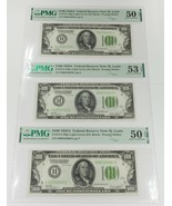 Lot of 3 1928A Federal Reserve Notes Consecutive PMG 50, 53, 50 EPQ - $2,776.98 CAD