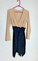 Selfie Leslie Womens Sz XS 2 Tone Dress Plunging VNeck Tan Black Long Sl... - $24.75