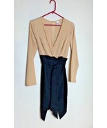 Selfie Leslie Womens Sz XS 2 Tone Dress Plunging VNeck Tan Black Long Sl... - $24.75
