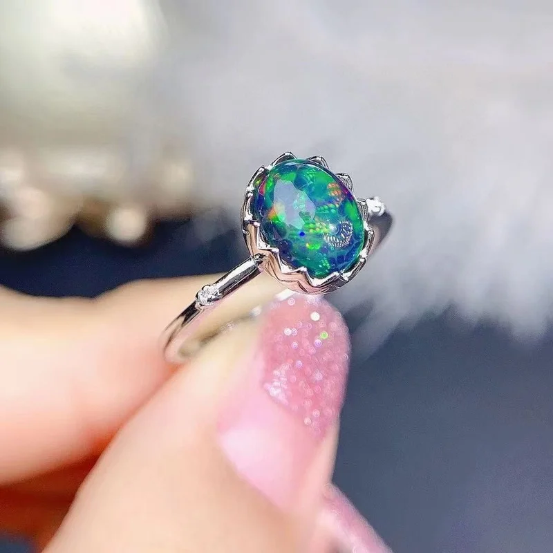 Jewelry Opal Ring for Daily Wear 6mm*8mm Natural Dyed Opal 925 Silver Opal Jewel - £43.79 GBP