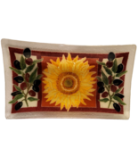 Peggy Karr Fused Glass Tuscany Tray 10&quot; Sunflower Olives Discontinued Boxed - £19.29 GBP