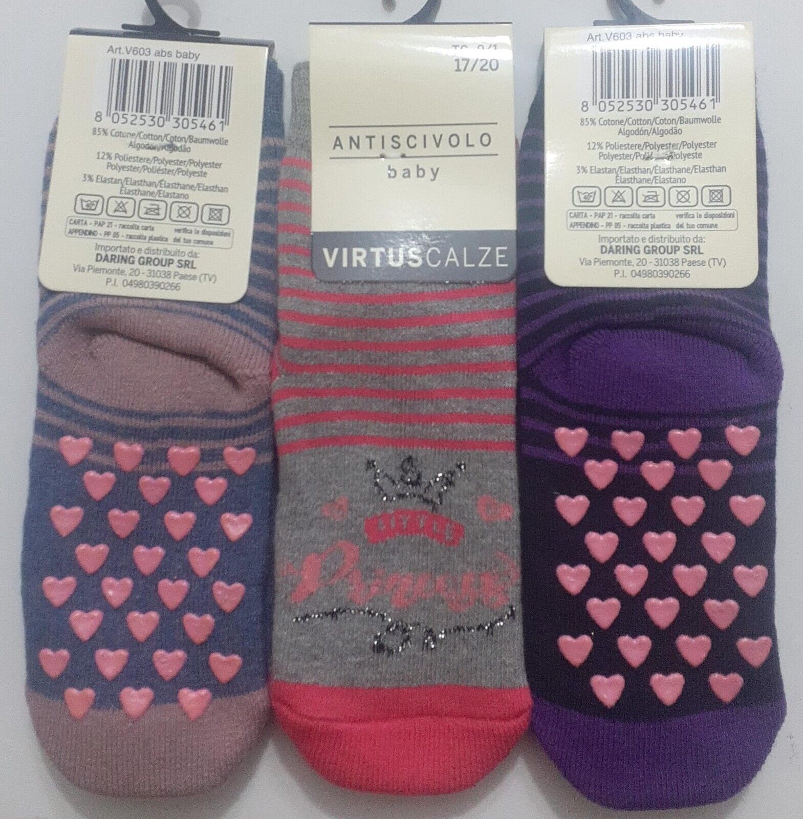 3 Pairs of Short Non-Slip Socks with Rubber for Baby in Cotton Virtus Ba... - $9.56