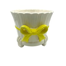 Vintage Footed White Planter / Flower Pot with Yellow Bow 4.5 inches Tall - £19.76 GBP
