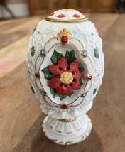 Lenox POINSETTIA BLOSSOM EGG on Stand White Porcelain Flower Easter 1991... - $16.83