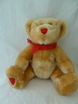 Dan Dee Collectors Choice Teddy Bear Plush 15&quot; Golden Plush red heart nose &amp; Bow - £12.65 GBP