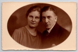 RPPC Couple Oval Portrait Masked Photo 1928 Postcard I27 - $5.95