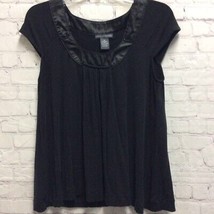 Chelsea &amp; Theodore Womens Blouse Black Short Sleeve Cap Scoop Neck Flowy Top M - $6.43