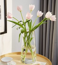 Funsoba Clear Glass Flower Vase With Gold Mouth For, 1, Large 5.2&quot; X 9.9“ - £28.85 GBP