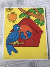 Vintage Playskool Wooden Puzzle Bluebirds 6-Pieces Birds in Birdhouse EU... - $21.49