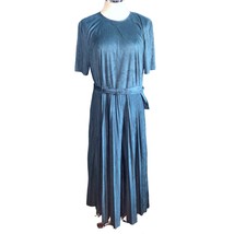 Ann Taylor Blue Faux Suede Pleated Midi Flare Dress Size 18 Tall - £51.95 GBP