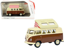 Volkswagen T1 Camper Bus with Pop-Top Roof Brown and Cream 1/64 Diecast Model... - £16.08 GBP