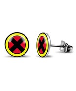X-MEN EARRINGS 10mm Round Stud Stainless Steel Post X Men Comics Superhe... - €6,00 EUR