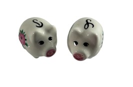 Vintage Ceramic Pig Hog Salt Pepper Shakers White Pink Flower w Stoppers - £9.49 GBP