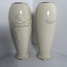 Lenox Heart Vase Two Sided Embossed Rose Cut Out Hearts Design  6&quot; Gold Rim - £16.28 GBP