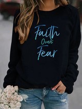 Women Hoodie Faith Over Fear Letter Printed Hoodies Women Fleece Long Sleeve O N - £52.70 GBP