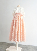 Peach Pink Pleated Midi Skirt Outfit Women Custom Plus Size Holiday Skirt