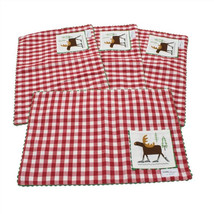 Red Checked Moose on Skates with Pocket Place Mats Set of 4 - £11.16 GBP