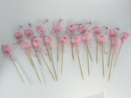 18 Chenille Bird Picks Pink Ostrich Flamingo Pick Appetizer 27765 Vintage - £39.69 GBP