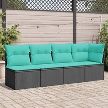 Patio Sofa with Cushions 4-Seater Black Poly Rattan - $6,658.12 MXN
