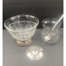 Antique Heisey Etched Glass Sterling Base Divided Bowl Condiment Pot SET - $79.19