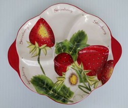 Strawberry Round Divided Serving Tray Platter 16.5 inches Pier One Imports - £32.78 GBP