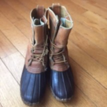 Vtg Men&#39;s Ll B EAN Maine Hunting Boots Tan Leather &amp; Brown Rubber Sz L8 Usa Made - £70.35 GBP