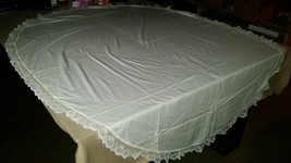 2 Vintage Lace Edge Tablecloths Oval 80x62 Rectangle 116x62 inches - $24.99