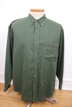 Vtg 90s Eddie Bauer L Green Cotton Twill Long Sleeve Button Front Shirt - £21.99 GBP