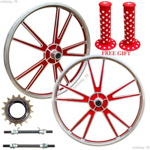 BMX Bicycle 20&quot; ALLOY Sport Rim RED Complete Wheelset Hub Set-Freewheel 16T - £86.20 GBP