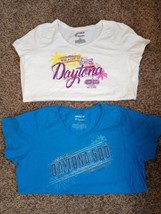 2 Women’s Sz. XL NASCAR Fanatics Daytona Speedway Blue Pink T-shirt 60th Annual  - £10.47 GBP