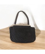 Vintage Woven Slouch Crochet Nylon Black Handbag Purse Snaps Small 2 Com... - $297.04 MXN