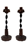 Vintage Candle Holder  Handcarved Wood And Hammered Candelabra Brown Spiral 15&quot; - £34.88 GBP