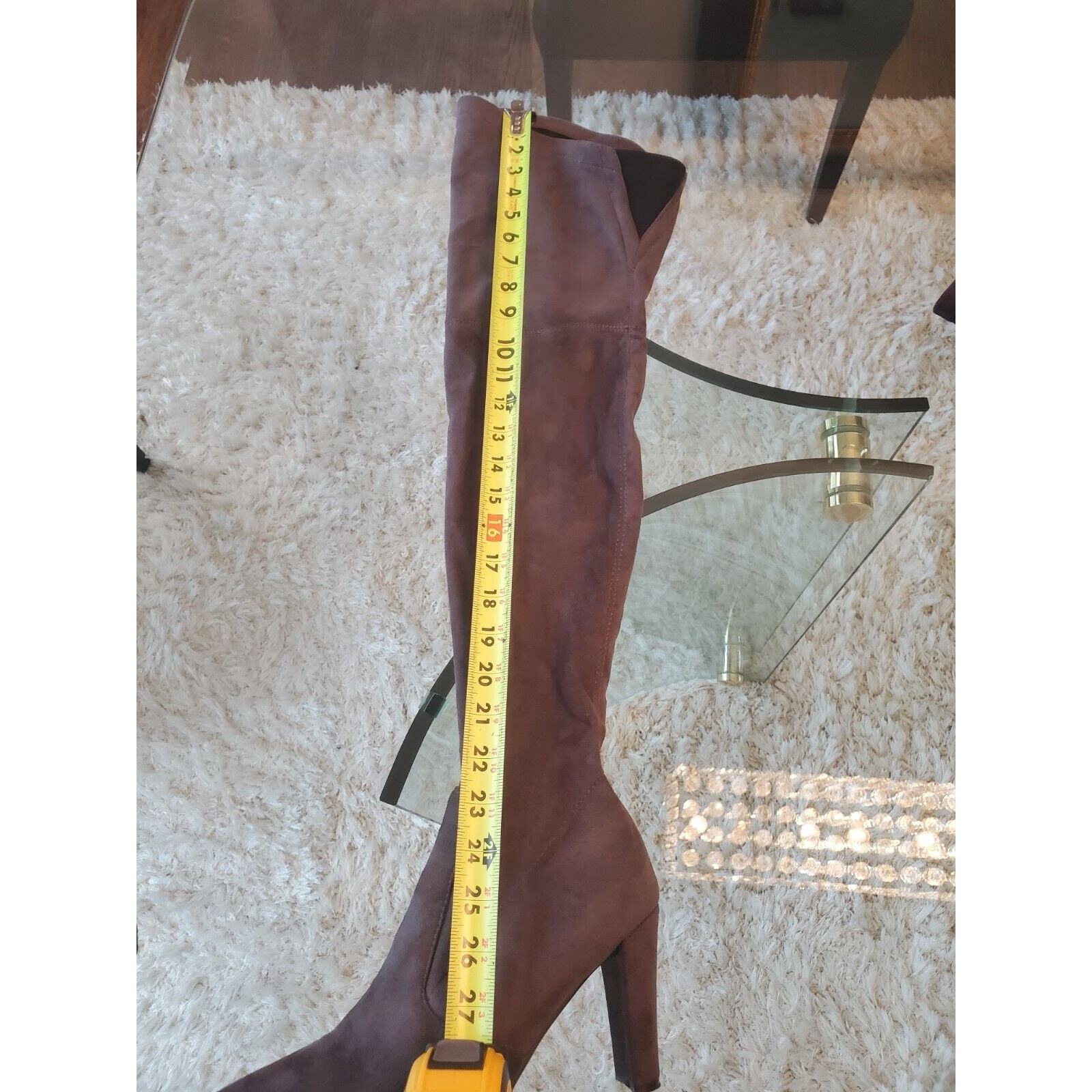 Gray Women's Suede Leather Pointed Toe Block Heel Knee High Boots Size 41 (9.5) Item image 10