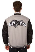 NBA San Antonio Spurs Jackets Poly Twill Jacket Patch Logos JH Design Gray Black - £111.64 GBP