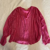 Hope &amp; Harlow Pink Silver Polka Dot  Blouse Long Sleeve Shirt XL - $12.19