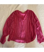 Hope &amp; Harlow Pink Silver Polka Dot  Blouse Long Sleeve Shirt XL - £9.73 GBP
