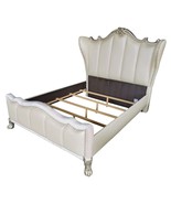 Dresden II Queen Bed, Pearl White Faux Leather &amp; Gold Patina Finish - $3,362.88 CAD