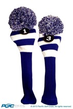 1 3 Classic BLUE WHITE KNIT POM golf club Headcover Head covers Set colors - £23.21 GBP