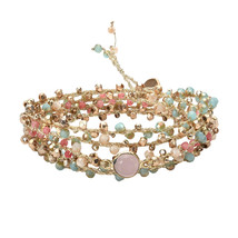 Chic Multi-Colored Pastel Stone and Crystal Beads on Silk Wrap Bracelet - £17.51 GBP