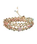 Chic Multi-Colored Pastel Stone and Crystal Beads on Silk Wrap Bracelet - £17.34 GBP