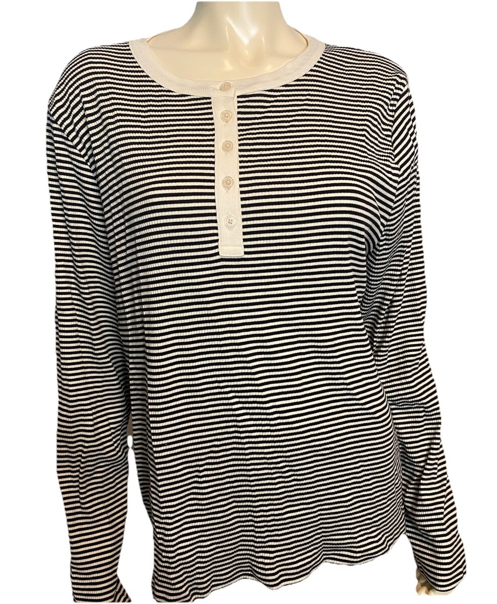 NWT J.Crew Black and White Striped Long Sleeve T Shirt Size 2X - $28.49