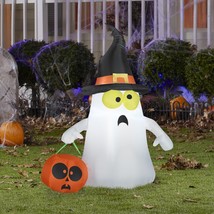 Ghost Witch Hat 4-Foot Halloween Inflatable Airblown Outdoor Yard Decorations - £49.76 GBP