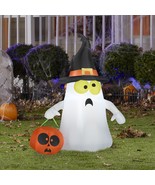 Ghost Witch Hat 4-Foot Halloween Inflatable Airblown Outdoor Yard Decora... - £49.89 GBP