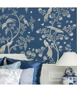 Birds and Roses Chinoiserie Wall Mural Stencil - LARGE WALL STENCIL inst... - $126.22 CAD