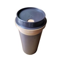 Vintage Insulated Beverage Travel Mug Cup Hong Kong Mid Century Faux Wood Grain - £11.20 GBP