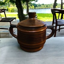 Mid Century Modern Vintage Brown Black Striped Ceramic Striated Sugar Bowl Japan - £13.12 GBP