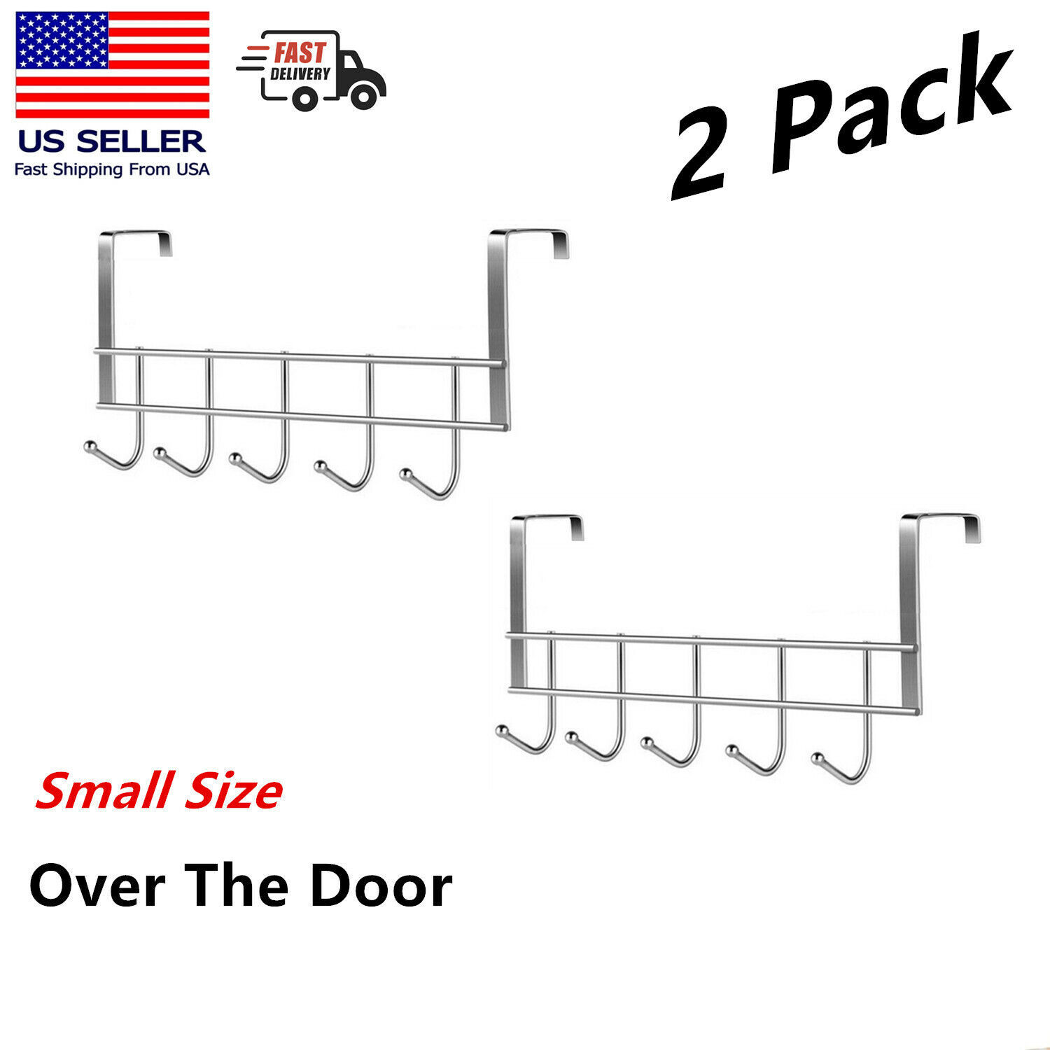 2x Small Over Door Coat Hook Hanger Rack Chrome For Bedroom,Hats,Clothes... - $9.89