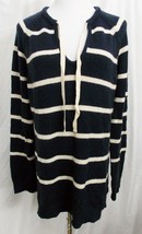 Gap Sweater Tunic Nautical Stripe Navy Blue Off White Drawstring Neck size Large - £11.18 GBP