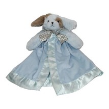 Bearington Baby Blue Plush Puppy Dog Lovey Security Blanket Satin Edge Brown Bow - £10.50 GBP