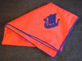 HANDKERCHIEF with EMBROIDERED VIKING SHIP on Corner 21&quot; x 21&quot; Red with B... - $7.91
